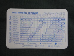 Kártyanaptár,Pécs horgász egyesület,szolunáris tábla,1995 (3)