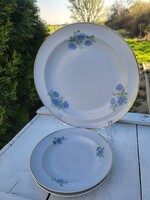 Hollóházi porcelán_ritka, kékvirágos süteménykínáló tál + 2 db kistányér