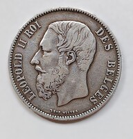 Belgium 5 Francs ezüst érme (1870) – II. Leopold – 900 ezüst