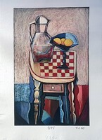 Vinkó Leó - Régies kubista csendélet 42 x 30 cm computerprint, merített papír