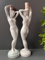 Art Deco kézzel festett Aquincum porcelán fésülködő női akt páros