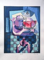 Vinkó Leó - Dinnyés kubista csendélet 42 x 30 cm computerprint, merített papír