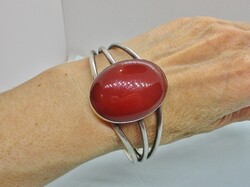 Beautiful Old Large Red Jasper Stone Silver Bracelet