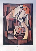 Vinkó Leó - Nyugalom és harmónia neokubista barna térben 42 x 30 cm computerprint, merített papír