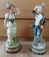 Ritkának Tudott,jelzett (NÉMET-OSZTRÁK?) 42 cm-es Majolika szobor Pár...... KÉPEK szerint!!