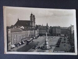 Régi képeslap - Linz a. d. Donau villamossal - Adolf Hitler tér