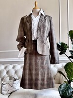 Regana 42-es Eszterházi kockás kosztüm, vintage szoknya, blézer