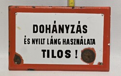 "Dohányzás és nyílt láng használata tilos!" figyelmeztető zománctábla (3786)