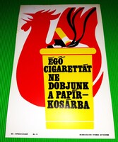 1970'S Vintage NÉPSZAVA-SÁGVÁRI NYOMDA  SZITÁZOTT SZTIROL TÁBLA-CIGARETTÁT P.KOSÁRBA DOBNI TILOS! 3.