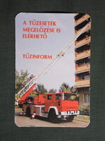 Kártyanaptár,Magyar Tűzoltóság,Békéscsaba,CSEPEL létrás tűzoltó teherautó,1986  (licites)