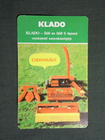 Kártyanaptár,Békéscsaba Mezőgép,Klado traktor adapterek,1985  (licites)
