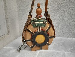 Gyönyörű antik nagyméretű népi csikós ivó kulacs