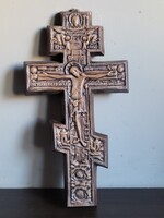 Antik hatású, nagyméretű (35 cm) mázas kerámia fali kereszt