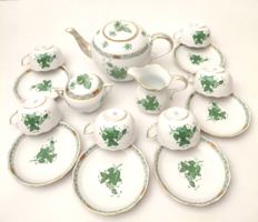 Gyönyörű! Herendi porcelán zöld Apponyi mintás teáskészlet