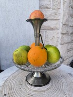 Szecessziós Ezüst jellegű Asztalközép kínáló tál kristály, mesterjeles Berndorf Osztrák Magyar.