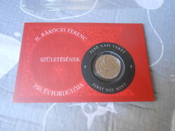 Elsőnapi veret:II.Rákóczi Ferenc születésének 350.évf.érme 50.-FT-s bliszter