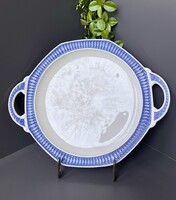 Vintage kék-fehér mintás füles porcelán tálalóedény / dísztányér