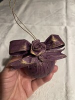 Régi lila rózsás masnis papír gömb  karácsonyfa dísz különleges gyögyőrű.