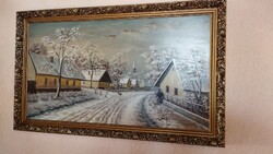 Páli Margit festőművész által alkotott "Falu télen" c. festmény