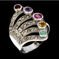 54 es Valodi Turmalin Smaragd Gránát Rubin és Markazit 925 Ezust Gyuru