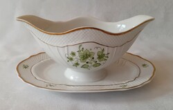 Hollóházi SCARBANTIA zöld-arany kézzel festett porcelán Szószos tál Mártásos tál 1983-