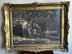 Viski János - Lovasszekér festmény