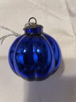 Régi nagy bordás kék üveg  karácsonyfa dísz, gyönyörű.