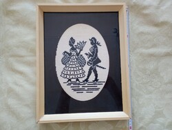 Gobelin 36,5x28,5x4cm tűgobelin kép rokokó árnyékkép Vitatkozó pár