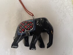 Régi kézzel festett elefánt karácsonyfa dísz különleges gyögyőrű.