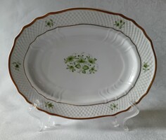 Hollóházi SCARBANTIA zöld-arany kézzel festett porcelán Kisméretű Ovális Kínáló tál 22 x 17 cm 1983-