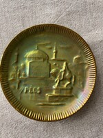 Zsolnay eozin mázas dísztálka – Pécsi látkép (11,3 cm, jelzett)