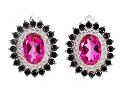 Real Pink Topaz and Spinel 925 Silver Earrings