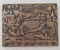 Rare! Madarassy Walter Budapest - 100th Anniversary of the Unification of the City - Bronze Plaque - 1873-1973