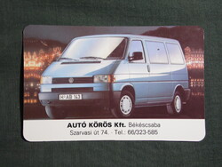 Kártyanaptár,Békéscsaba,Autó kőrös autókereskedés,Volkswagen transporter,1996  (licites)