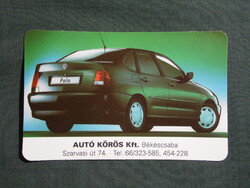 Kártyanaptár,Békéscsaba,Autó kőrös autókereskedés,Volkswagen polo,1997  (licites)