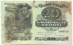 2 x 20 krooni korona 1932 Észtország Ritka egy ugrásos sorszámkövető pár Hajtatlan foltos