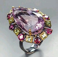 57 es Valòdi 34Ct Ametrin Peridot Gránát 925 Ezust Gyürű