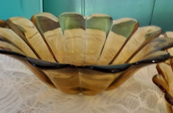 Antik,art deco,vintage borostyánsárga nagyon vastag üveg napraforgó alakú kompótos/salátás készlet
