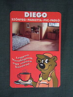 Kártyanaptár,Diego szőnyeg,parketta áruház,Pécs,grafikai,reklám figura,medve,1999  (3)