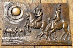 Homokay József Csikósok pusztai jelenet Hortobágy bronz relief dombormű