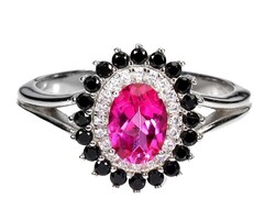 54 es Valodi Rozsaszin Topaz és Spinell 925 Ezust Gyürű