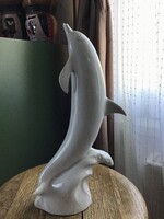 Nagy méretű cseh Royal Dux porcelán delfin szobor
