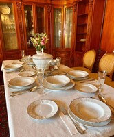 6 személyes Klasszikusan elegáns, creme-fehér, aranyozott Bernadotte, minőségi porcelán étkészlet