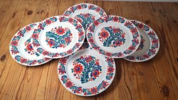 6 darab népi mintás alföldi porcelán desszertes süteményes tányér