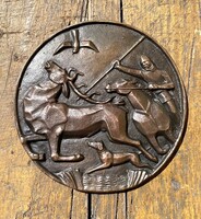 Olcsai - Zoltán Kiss old bronze relief plaque World Hunting Exhibition 1971. Wonder Deer