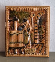 Retró kályha csempe, kerámia, jelenetes