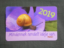 Kártyanaptár,Vallás,Préd idézet,állatok,csiga,2019  (licites)