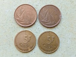 Belgium 4 db Különböző Érme 5 20 Francs Frank 1980-1986