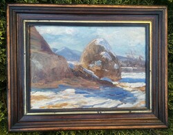 Báró Wersebe Mária - Téli nap, szénaboglya  /  festmény.