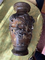 Hatalmas antik japán Meidzsi-kori bronz váza - 45 cm, 8,4 kg - Magas domborműves